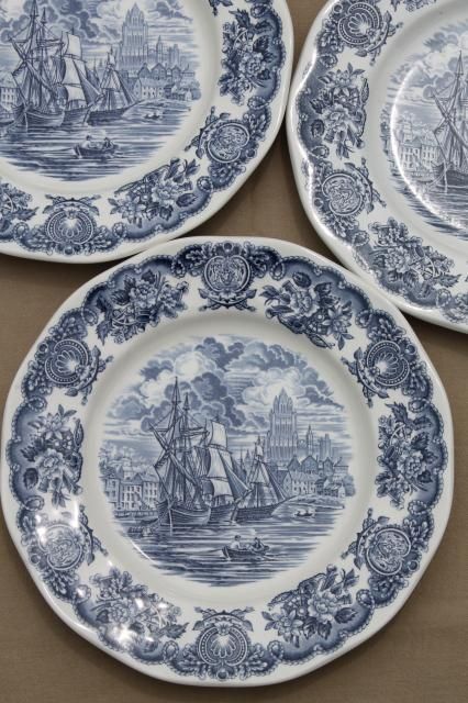 Blue And White Platters, Blue And White Plates For Wall Hanging, Vintage Blue Plates Table Setting, Blue Toile Plates, Blue And White Vintage Plates, Wedgwood China, Amber Glassware, Transferware Plate, Blue Transferware