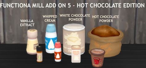 Sims 4 Functional, Hot Chocolate Powder, Content Words, White Hot Chocolate, Sims 4 Game Mods, Chocolate Powder, Best Mods, Small Bottles, Cc Finds