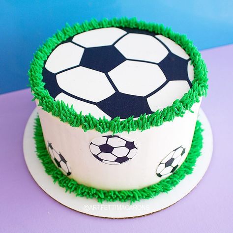 Artfetti Macarons on Instagram: “🌿⚽️💙 Soccer cake for any Dad who loves soccer is the perfect gift for this Father’s Day. This cake is available for pre-order on our…” Soccer Grooms Cake, Boys 8th Birthday, Soccer Theme Parties, 11 Birthday, Soccer Cake, Soccer Theme, 6 Cake, Birthday Stuff, Bday Cake