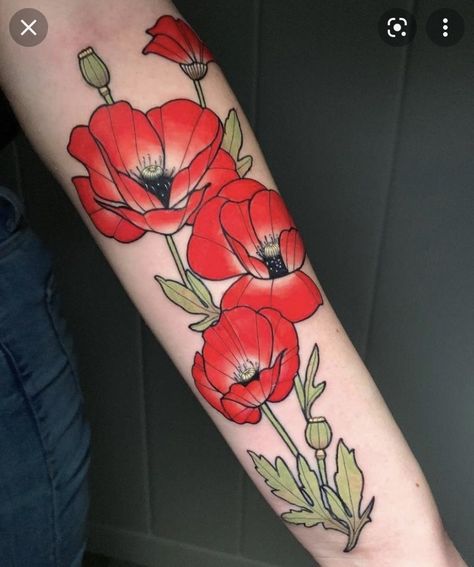 Poppy Tattoo Traditional, Traditional Poppy Tattoo, Hawaiian Flower Tattoos, Poppy Flower Tattoo, Pikachu Tattoo, Poppy Tattoo, American Traditional Tattoo Ideas, Traditional Tattoo Ideas, Traditional Tattoo Designs