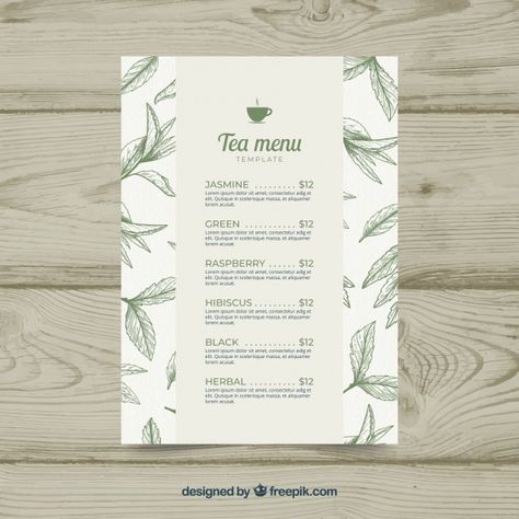 Vegan Menu Design, Tea Menu Design, Kombucha Labels, High Tea Menu, Tea Room Design, Coffee Menu Design, Cafe Menu Design, Smoothie Shop, Menu Layout