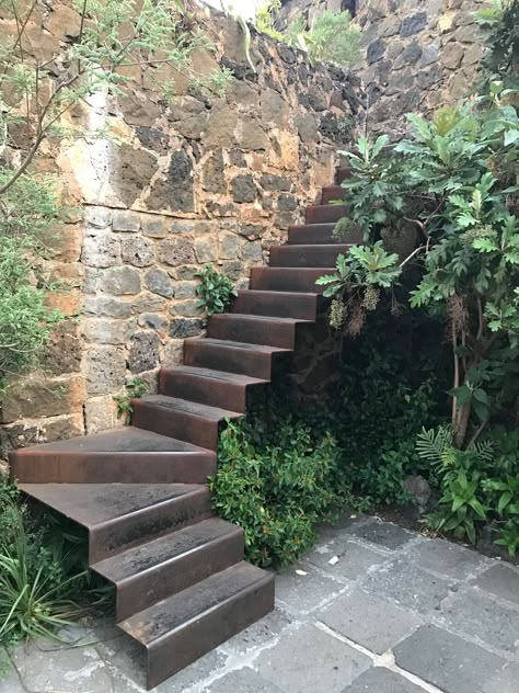 Exterior Concrete Stairs, Exterior Staircase Design, Outdoor Staircase Design, Outside Stairs Design, Outside Staircase, Garden Staircase, Stairs Outside, Exterior Staircase, Steep Gardens