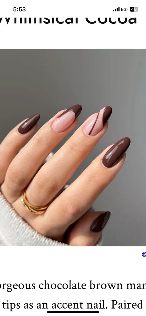 Choco Mousse Nails, Mocha Mousse Nail, Mocha Mousse Nails Design, Black Brown Nails, Brown And Black Nails, Chocolate Nails, Brown Nail Art, Hoco Nails, Brown Nail