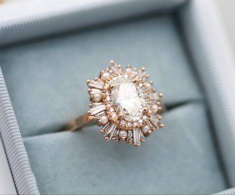 Diamond With Pearl Engagement Ring, Heidi Gibson Engagement Rings, Heidi Gibson, Sunburst Ring, Dream Rings, Scale Reference, Ring Inspo, Accesories Jewelry, Sparkly Things