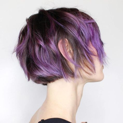 20 Purple Balayage Ideas from Subtle to Vibrant Purple Dyed Short Hair, Purple Tips Short Hair, Cool Dyed Hair Ideas Short With Bangs, Colorful Bob Hair, Dyed Pixie Cut, Green Hairstyles, Purple Hairstyles, Shag Bob, Purple Balayage