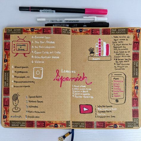 New Language Journal, Language Learning Journal Layout, Learning New Language Journal, Language Learning Journal Ideas, Learn Language Planner, Bujo Language Learning, Language Notebook Ideas, Bullet Journal Language Learning, Language Journal Aesthetic