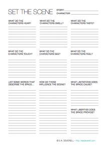 Creative Writing Worksheet – Set the Scene (PDF) How do you set the scene to write? A glass of wine, a pair of earplugs, a muse card, a writing worksheet? Sounds perfect to me! :) You can find a complete PDF of all of the writing worksheets to date in the Coterie. Creative Writing Worksheets, Scene Writing, Writing Printables, Writing Blog, Writers Notebook, Acute Care, Writing Classes, Writing Characters, Narrative Writing