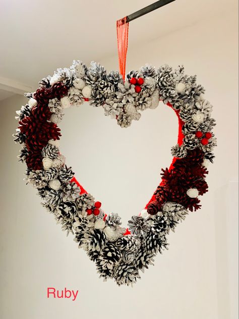 Heart Shaped Wreaths, Romantic Heart, Heart Wreath, Christmas Wreath, Pine Cones, Christmas Ideas, Christmas Wreaths, Heart Shapes, Wreath