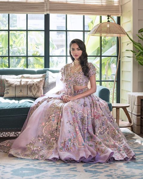 Pastel Bridal Lehenga, Latest Bridal Lehenga, Floral Lehenga, Nikkah Dress, Anamika Khanna, Ghagra Choli, Indian Bridal Outfits, Indian Wedding Outfits, Lehenga Designs