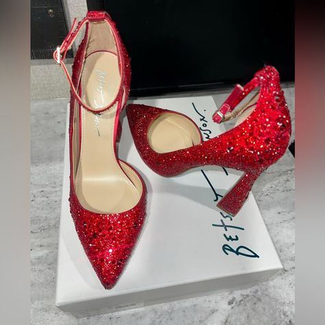 Beautiful Betsy Johnson Heels Brand New Size 7 Heels With Rhinestones, Red Quince, Betsey Johnson Shoes, Red High Heels, Red High, Betsy Johnson, 50th Birthday, Quince, Betsey Johnson