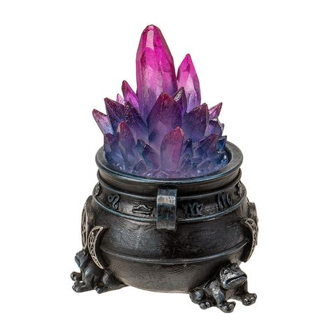 This Triple Moon Cauldron with LED Crystals is perfect for adding magical vibes to any space. The cauldron features a beautiful triple moon pentagram design and is illuminated by purple and pink LED crystals for a truly enchanting effect. Gothic Gift Ideas, Crystals Aesthetic Witch, Witchy Apartment Decor, Analyze Art, Goth Gift Ideas, Pink Poison, Triple Moon Pentagram, Magical Artifacts, Moon Pentagram