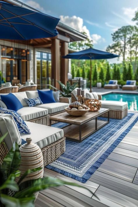 14 Trendy Pool Deck Decor Ideas You'll Adore 14 Deck Decor Ideas, Pool Deck Decor, Pool Deck Decorations, Pool House Decor, Inground Pool Landscaping, Modern Fountain, Deck Decor, Outside Room, Pool Backyard