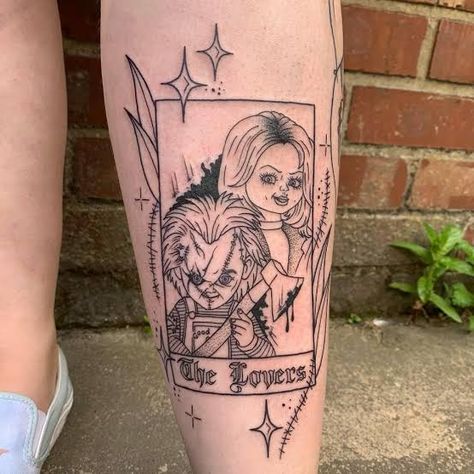 Tiffany Valentine Tattoo, Chucky And Tiffany Tattoo, Chucky Tattoos, Tiffany Tattoo, Valentine Tattoo, Chucky Tattoo, Chucky And Tiffany, Dragon Tattoo Drawing, Tiffany Valentine