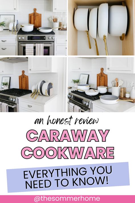 This is a Caraway cookware honest review where I'm sharing the good & the bad for this cookware set. Tap to read! Caraway Cookware, Non Toxic Cookware, Nonstick Cookware Sets, Ceramic Cookware, Big Kitchen, Olive Oil Bottles, Lid Storage, Our Place, Electric Stove