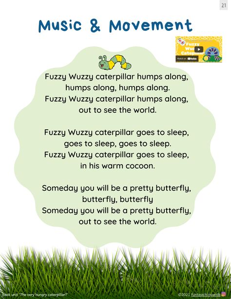 Caterpillar Song, Preschool Bugs, Caterpillar Preschool, Butterflies Theme, Fuzzy Caterpillar, April Preschool, Stages Of A Butterfly, Bugs Preschool, Classroom Planning