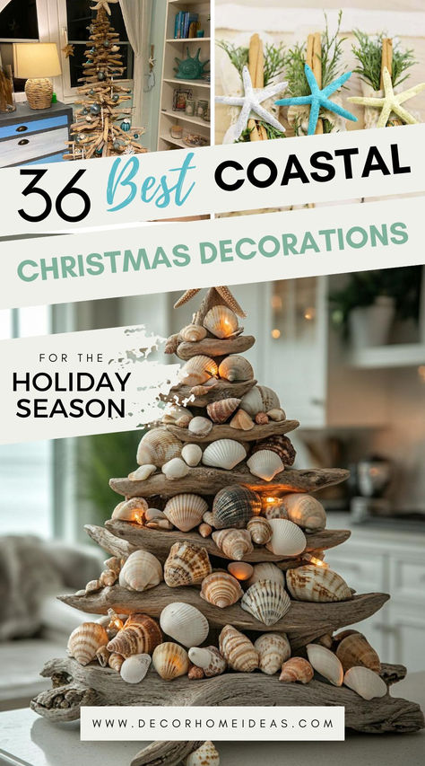 Transform your home into a beachy wonderland this holiday season with these stunning coastal Christmas decorations! From driftwood trees to starfish accents, bring the ocean’s charm to your holiday decor. 🌟 Tap to discover all 36 creative ideas! Beachy Christmas Decor Diy, Ocean Christmas Decor, Coastal Christmas Tree Ideas, Beachy Christmas Decor, Coastal Christmas Decorations, Driftwood Trees, Elegant Wreaths, Beach Christmas Trees, Christmas Palm Tree