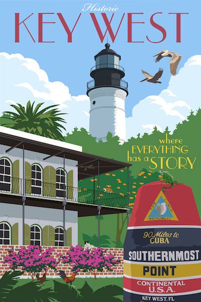 Key West Lighthouse, Tourism Poster, Retro Travel Poster, Key West Florida, Old Florida, Vintage Florida, Florida Travel, Florida Keys, Poster Vintage