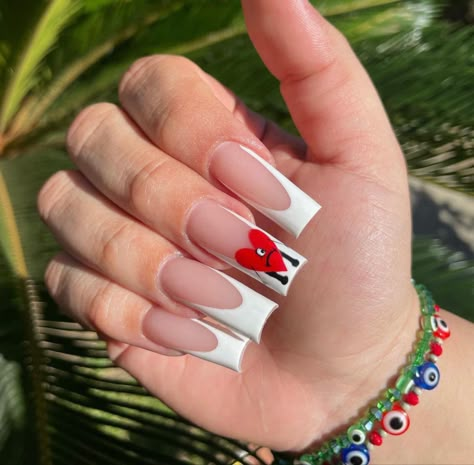 Bad Bunny Heart Nails, Bad Bunny Inspired Nails, Bad Bunny Nail Ideas, Bad Bunny Bunny, Bad Bunny Nails, Nails Long Acrylic, Bunny Nails, Tropical Nails, Long Acrylic Nail Designs