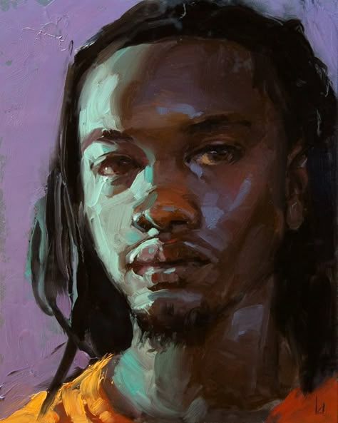 Seconds - Painting Demo | John Larriva on Patreon Green And Purple Painting, Black Portrait Painting, Painting Black Skin, Self Portrait Painting Ideas, John Larriva, Faces Painting, People Paintings, Figurative Kunst, Portraiture Painting