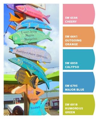 Key West Colorful Fish Margaritaville Color Palette, Caribbean Colors Tropical, Key West Decor Beach Cottages, Key West Bathroom, Key West Coastal Decor, Bright Beach House Exterior, Key West Patio Ideas, Tropical Fish Color Palette, Key West Bedroom Ideas