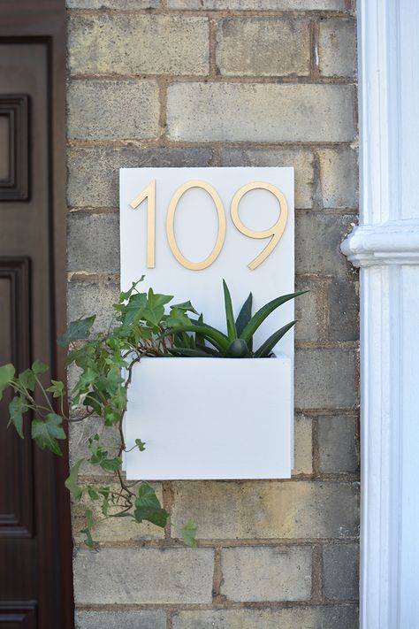 Diy Address Sign, Modern House Number Sign, Exterior Wood Paint, Front Door Numbers, Plywood House, Tile House Numbers, Modern House Numbers Sign, Door Plates, Door Number Plaques