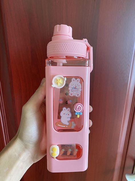 Square Water Bottle, Skull Crafts, Pastel Room Decor, Kawaii Bear, Straw Bottle, Cute Water Bottles, Pastel Designs, Candle Inspiration, Kawaii Room