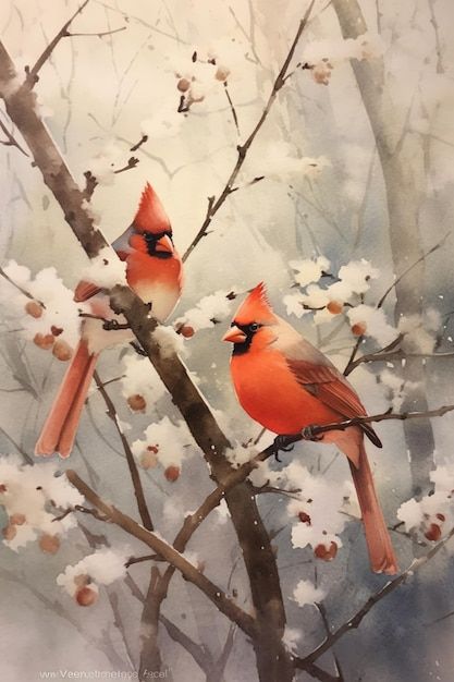 Painting of two cardinals sitting on a b... | Premium Photo #Freepik #photo #tree-branch #branch #tree #two Cardinal Paintings, Two Cardinals, Cardinal Painting, Branch Tree, Bird Sitting, Cardinal Birds, Photo Tree, Tree Branch, Painting Photos