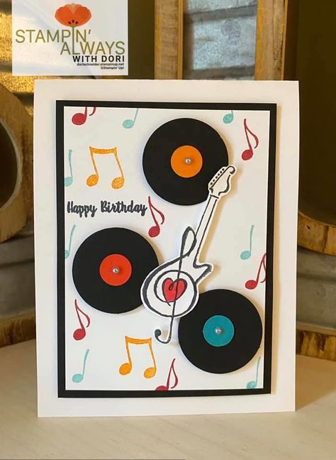 Music Birthday Cards For Men, Musical Cards Handmade, Birthday Cards Music Theme, Music Theme Birthday Cards Handmade, Birthday Card Music Theme, Birthday Cards Diy For Men, Music Handmade Cards, Mens Homemade Birthday Cards, Stampin Up Music From The Heart