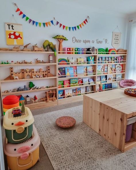 Shared Room Toy Storage, Living Room Corner Play Area, Play Silk Storage, Multiage Playroom, Trofast Corner, Ikea Kids Room Storage, Trofast Bookshelf, Toy Storage In Bedroom, Duplo Storage Ideas