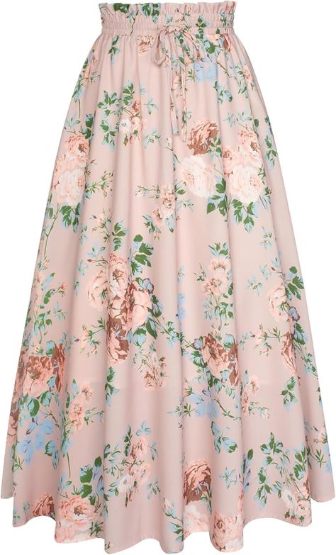 Amazon.com: Victorian Floral Skirt Summer A Line Flowy Maxi Long Skirt for Women Pink S : Clothing, Shoes & Jewelry Long Skirt Floral, Long Skirt With Pockets, Skirt Outfits Ideas, Modest Long Skirts, Womens Plaid Dress, Floral Long Skirt, Floral Skirt Summer, Long Floral Skirt, Cotton Maxi Skirts