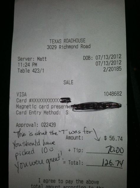 This is how you should treat a great server. Server Life Humor, Server Humor, Server Memes, Pick A Number, Server Life, Texas Roadhouse, Faith In Humanity Restored, Magnetic Card, Humanity Restored