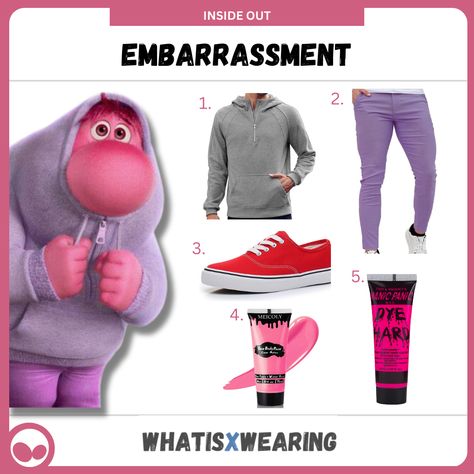 Fade into the background you little wallflower with this Embarrassment costume idea from Disney's Inside Out 2! Inside Out Embarrassment Outfit, Dressing Up As Inside Out Characters, Inside Out 2 Outfit Ideas Embarrassment, Embarassment Inside Out Characters, Embarrassment Inside Out Costume, Disney Sidekick Costumes, Inside Out 2 Costume Ideas, Inside Out 2 Diy Costumes, Inside Out Two Outfits