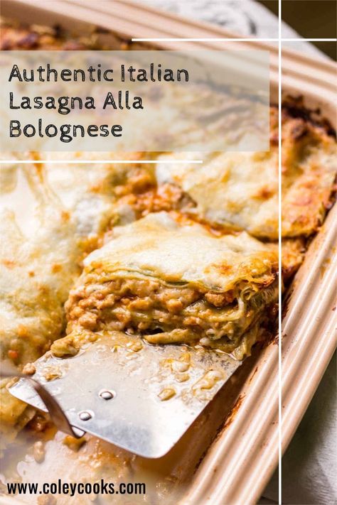 This authentic recipe for Italian Lasagna Alla Bolognese is so different from the traditional Italian-American style Lasagna (in the best way). Slathered in a creamy bechamel sauce, it's rich, meaty and will melt in your mouth. | ColeyCooks.com Lasagna Bolognese Recipe, Authentic Lasagna, Homemade Spinach Pasta, Authentic Italian Lasagna, Wholesome Breakfast Ideas, Lasagna Bolognese, Italian Lasagna, Lasagna Recipes, Traditional Lasagna