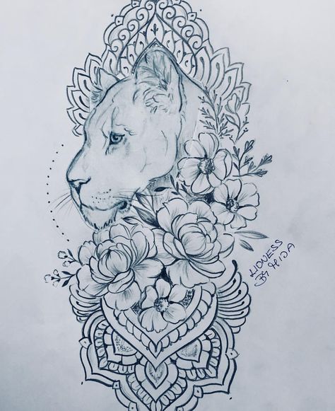 Lvice a kvetiny. Lioness and flowers🌿 designed by Mija. #lionesstattoo #liontattoo #animaltattoo #loveanimals #familytattoo #flowerstattoo…” • Feb 1, 2018 at 1:43pm UT Lioness Tattoo Design, Female Lion Tattoo, Lion Flower, Lotus Flower Tattoo Design, Vogel Tattoo, Lioness Tattoo, Petit Tattoo, Back Shoulder Tattoos, Flower Tattoo Arm