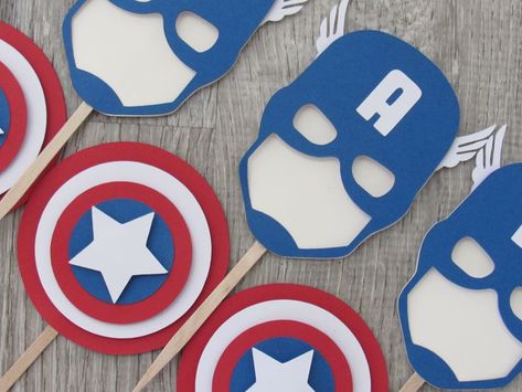 America Birthday Party, Captain America Cupcakes, Captain America Birthday Party, Captain America Party, Captain America Birthday, America Party, America Birthday, 12 Cupcakes, Ivory White