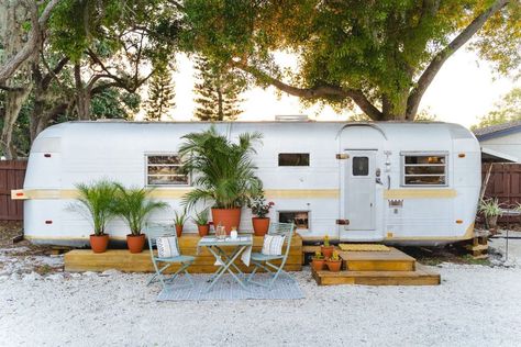 Beach Tiny House, Airstream Bambi, Bradenton Florida, Tiny Houses For Rent, Ybor City, Vintage Airstream, Famous Beaches, Airstream Trailers, Air Bnb