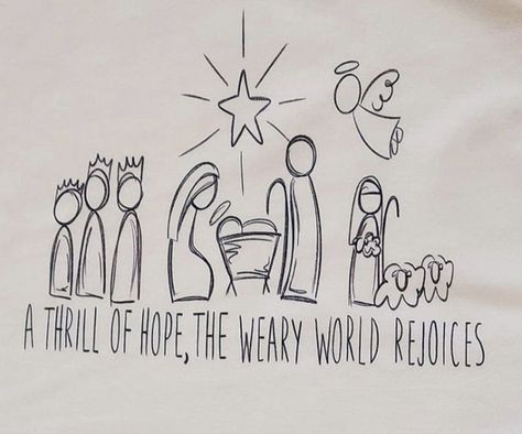 Simple Christmas Scenes Drawing, Nativity Bible Journaling, Nativity Scene Drawing Simple, Nativity Drawing Simple, Nativity Doodle, Simple Nativity Drawing, Manger Drawing, Nativity Drawing, Christmas Doodles