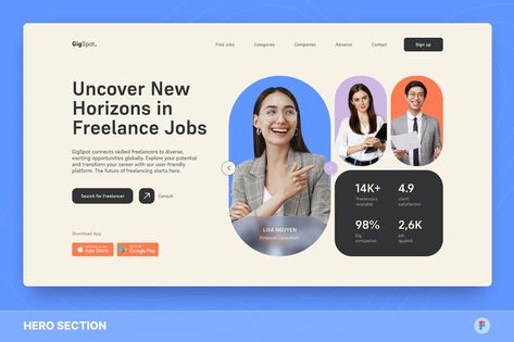 Freelance Board Hero Section Hero Section Ui Design, Hero Section Web Design, Website Hero Section, Webflow Design, Hero Section Design, Gaming Ads, Text Header, Hero Section, Landing Ideas