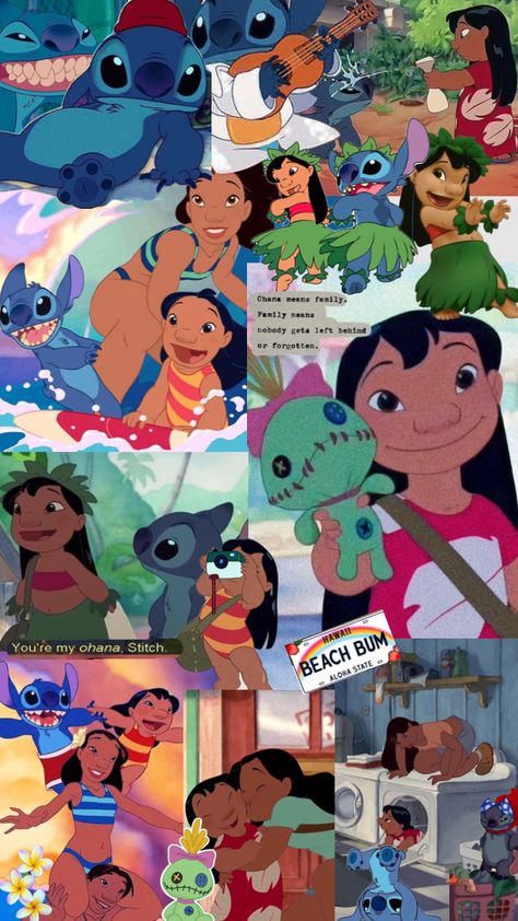 LILO & STITCH #LILo #stitch #liloandstitch #ohana #family #summer #childhood #childhoodnostalgia Ohana Family, Cute Disney Quotes, Lilo And Stitch Ohana, Movie Collage, Disney Princess Artwork, Lilo Y Stitch, Family Summer, Disney Collage, Family Cartoon