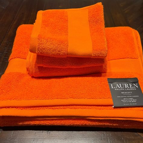 Lauren Ralph Lauren Bath Towel Set 2 Bath Towels 1 Hand Towels 2 Washcloths Housewarming Gift Dorm Home Neon Bright Orange Summer Orange Orange Towels Bathroom, Orange Bath Towels, Ralph Lauren Summer, Orange Bath, Orange Towels, Summer Orange, Christmas Gifting, Yellow Towels, Blue Towels