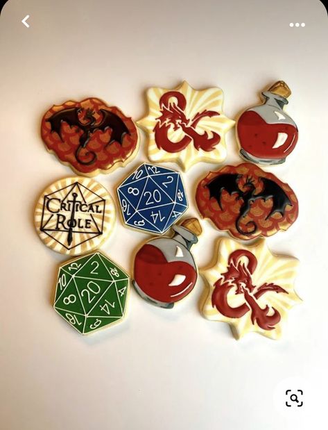 Dungeons And Dragons Cookies Decorated, Dungeons And Dragons Cookies, D&d Cookies, Dnd Birthday Party Ideas, Dnd Baby Shower Ideas, Dnd Themed Party, Dnd Snacks, Adorable Boyfriend, Dragon Cupcakes