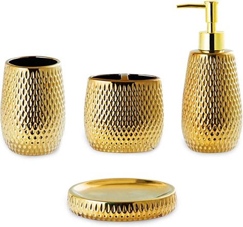 Black Gold And White Bathroom, Gold And White Bathroom, Kitchen Dispenser, College Must Haves, Second Bathroom, Princess Ideas, Timeless Home Decor, Gold Bathroom Accessories, White Bathroom Decor