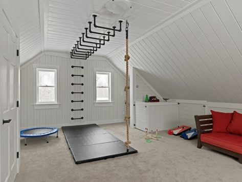 Kids Indoor Play, Diy Playroom, Basement Gym, Kids Gym, Indoor Gym, Basement Playroom, Gym Room At Home, Workout Room, Attic Renovation