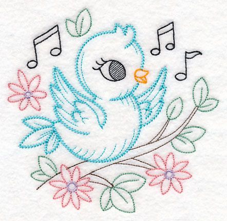 Playful Bird (Vintage) design (M10753) from www.Emblibrary.com Couching Embroidery Design, Couching Embroidery, Library Embroidery, Vintage Embroidery Transfers, Birds Embroidery Designs, Hungarian Embroidery, Crewel Embroidery Kits, Embroidery Transfers, Embroidery Patterns Vintage