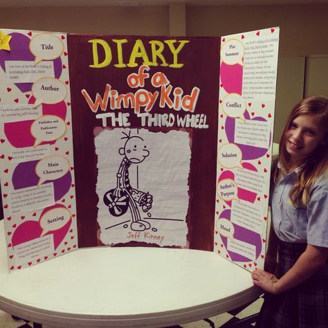 Emma's reading fair project. Diary of a Wimpy Kid: The Third Wheel Literacy Fair Projects Ideas, Reading Fair Projects, Trifold Book Report Projects, Reading Fair Boards Ideas, Reading Fair, Wimpy Kid Books, Book Report Projects, The Third Wheel, Family Literacy Night