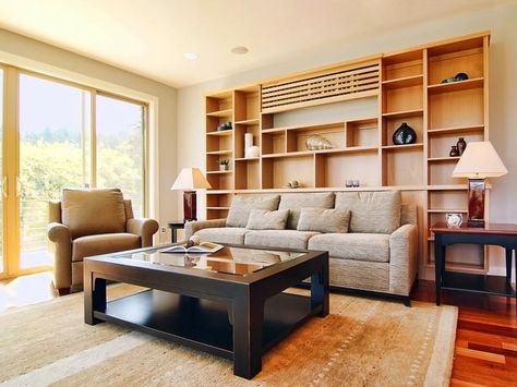 White Cabinets Butcher Block, Dining Room Big, Granny Unit, Parker Furniture, Kitchen With White Cabinets, Tan Sofa, Oak Shelf, Butcher Block Island, House Redesign