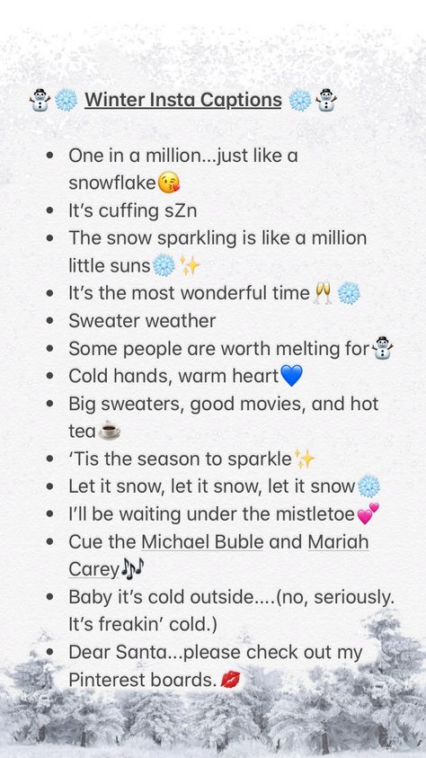 Winter Instagram Captions Winter Quotes Short Aesthetic, Winter Bios For Instagram, Snow Picture Captions, Christmas Bios For Instagram, Winter Aesthetic Captions, Instagram Winter Captions, Caption For Winter, Cold Weather Captions For Instagram, Snow Day Captions Instagram