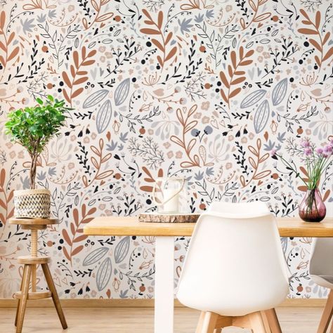 Immerse your living room in bohemian bliss with our Boho Adhesive Wallpaper. This chic wall covering effortlessly infuses your space with trendy boho vibes, creating a stylish and inviting ambiance. Whether you're looking to revamp your entire room or add a statement accent wall, this adhesive wallpaper offers a hassle-free solution. With its easy application and durable design, it's perfect for DIY enthusiasts seeking to elevate their living spaces with a touch of bohemian charm. Shop now. Wallpaper Earthy, Boho Peel And Stick Wallpaper, Terracotta Palette, Wallpaper Boho, Wallpaper Project, Boho Wallpaper, Room Transformation, Botanical Wallpaper, Peel Stick Wallpaper