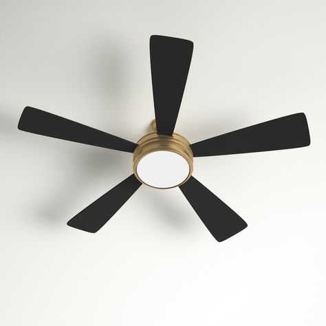 Three Posts™ 52'' Alistair 5 - Blade LED Standard Ceiling Fan with Remote Control and Light Kit Included & Reviews | Wayfair Brass Ceiling Fan, Decorative Ceiling Fans, 60 Inch Ceiling Fans, Living Room Ceiling Fan, Ceiling Fan Bedroom, Entry Lighting, Contemporary Fan, Remote Control Light, Black Ceiling Fan