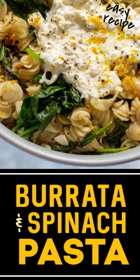 Spinach and Burrata Cheese Pasta is an easy recipe that's bursting with flavor. Tender pasta topped with creamy burrata this recipe is perfect for a quick weeknight dinner. #cheerfulcook #burrata #pastarecipe #dinnerideas #weeknight #dinnerfortwo #recipe Ways To Eat Burrata, Pesto Pasta With Burrata Cheese, Burrata Cheese Recipe Dinners, Keto Recipes With Burrata, Burrata Lemon Pasta, Recipes With Burrata Cheese And Chicken, Bursts Pasta, Dinner Recipes With Burrata, Burrata Meal Ideas